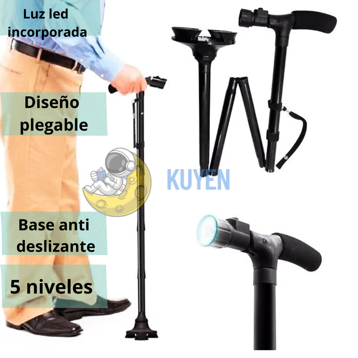 BASTON ORTOPEDICO PLEGABLE CON LUZ