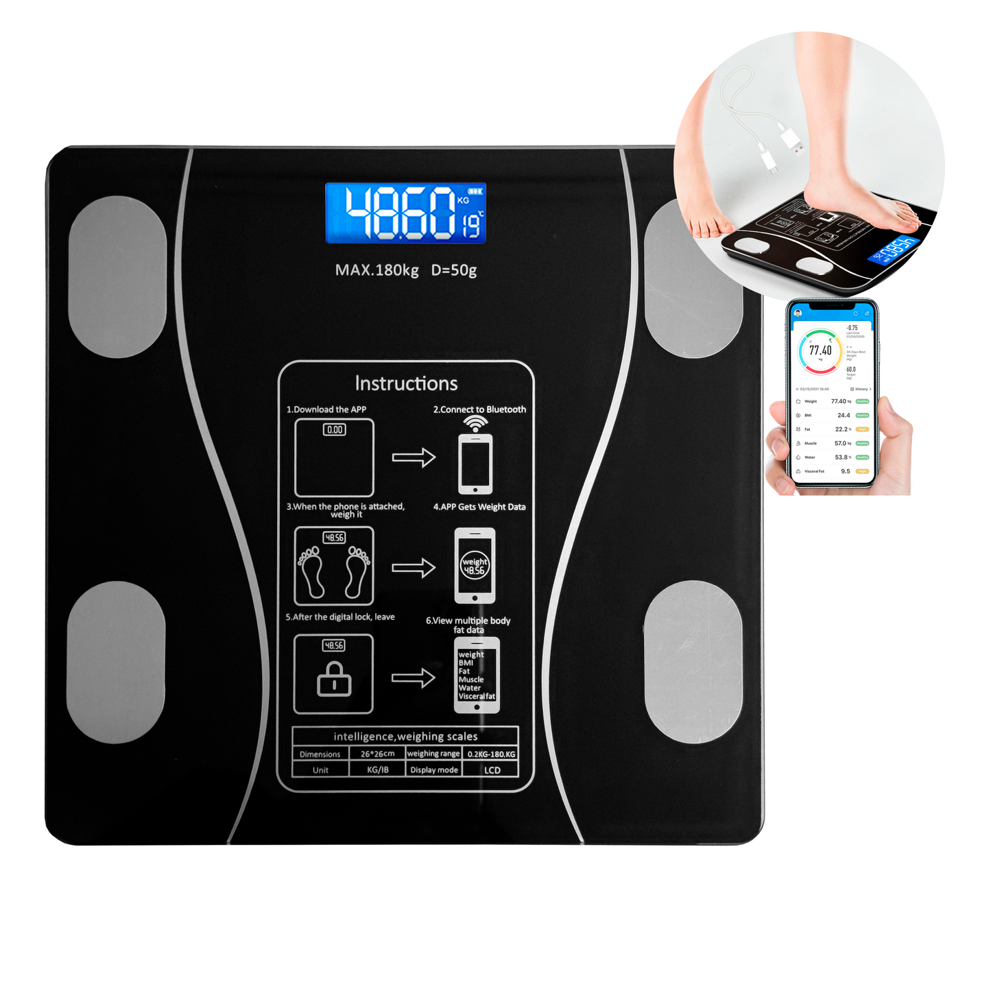 Báscula Electrónica Balanza Bluetooth In